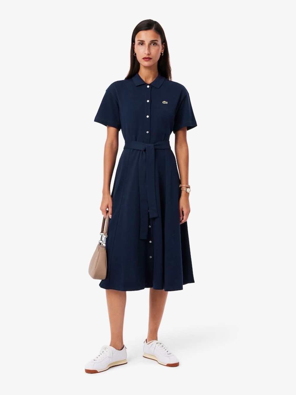 Iconic Lacoste Women's Flared Mini-Piqué Polo Dress size 40 Large